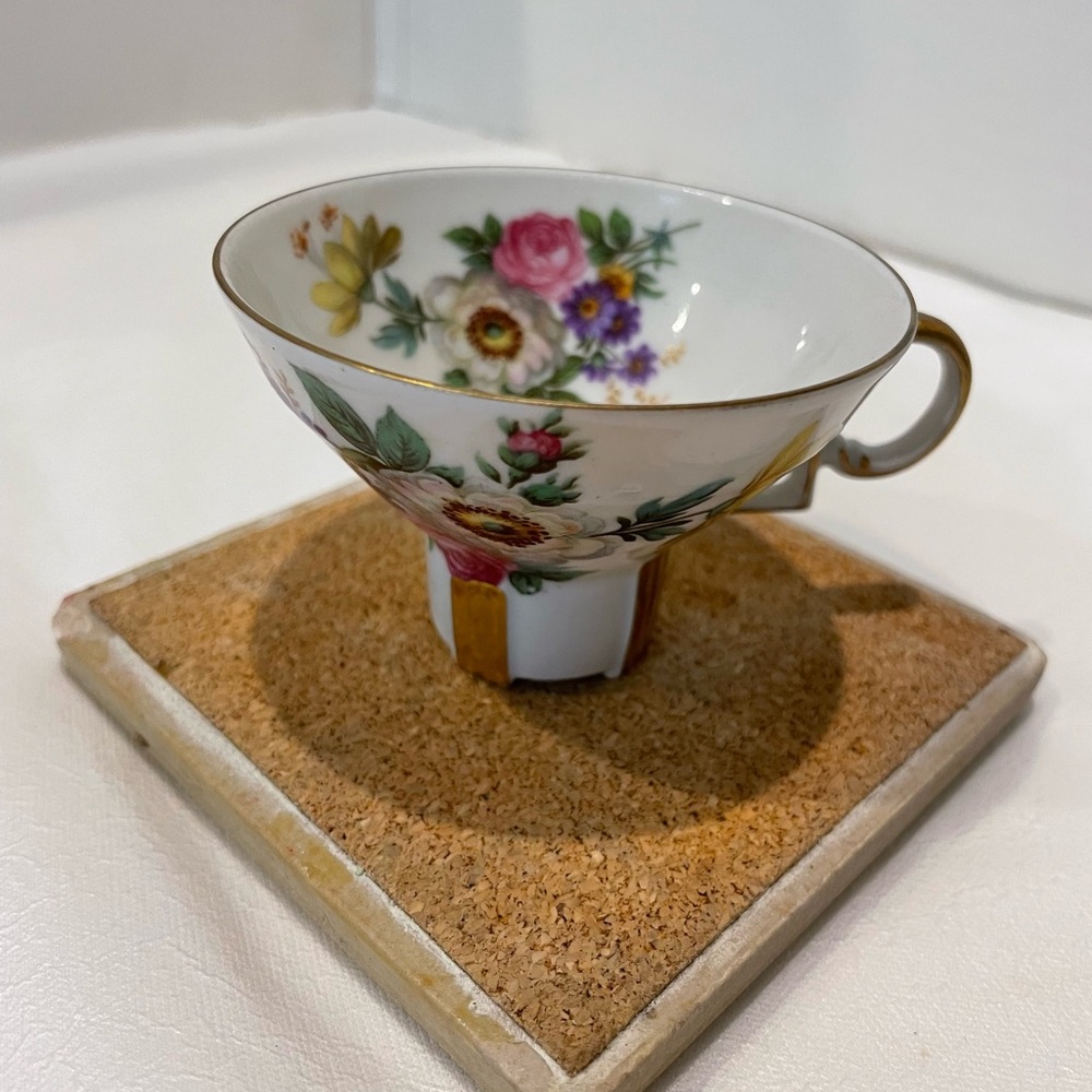 Vtg Mitterteich Tea cup Demi-tasse Floral Gold Trim 1960’s MCM